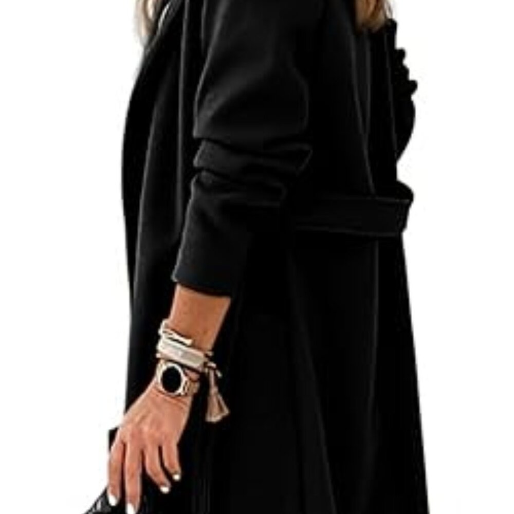 Women Double Breasted Wool Blend Notched Lapel Belted Peacoat Mid Long Coat Sz M - Picture 6 of 8